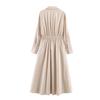 2026 Womens Loose A-Line Midi Dress With Waist Belt Casual Korean Style Long Sleeve Shirt
