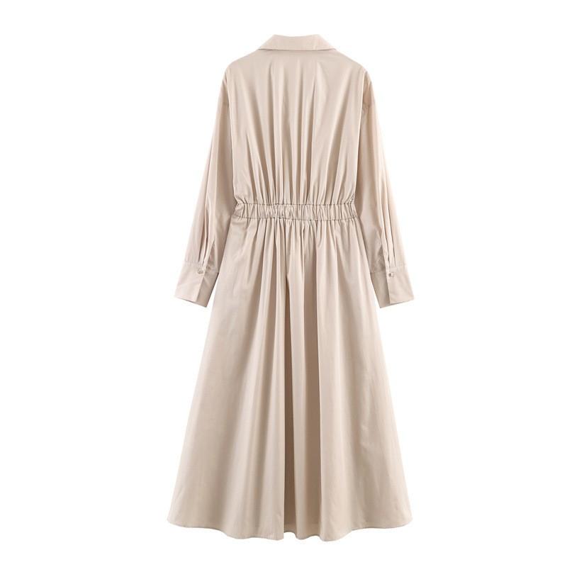 2026 Womens Loose A-Line Midi Dress With Waist Belt Casual Korean Style Long Sleeve Shirt