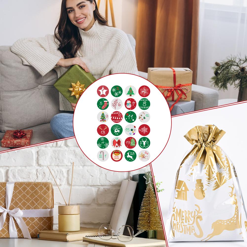Christmas Number Stickers Holiday Calendar Decals for Gifts Packaging Stickers for Luggage, Laptop, Seasonal Party Supplies