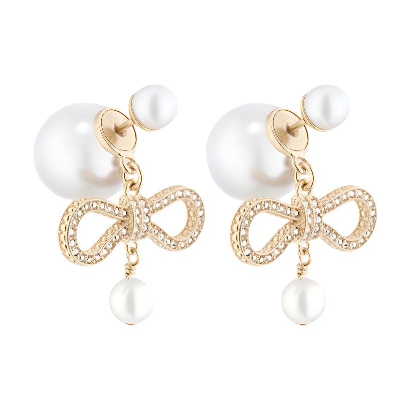 Dior Bow Tie Crystal-Studded Pendant Earrings Women earrings Champagne E3630WOMCY-D03S