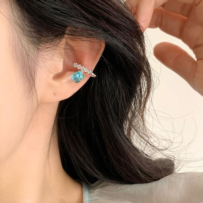 Shiny Blue Zircon Adjustable Non Piercing C Shape Rhinestone Clip Earrings For Women Daily Party Banquet