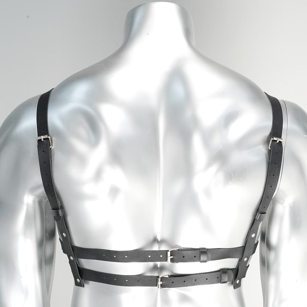 Bold Black Leather Body Harness for Men - Adjustable Straps, Punk Rave Fashion, Clubwear, Erotic Lingerie, Cosplay Costume