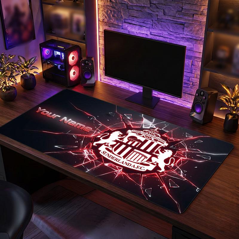 Sunderland FC Custom Large Mouse Pad, Personalized Name Text Print, Football Logo Non‑Slip Desk Mat Gaming Gift
