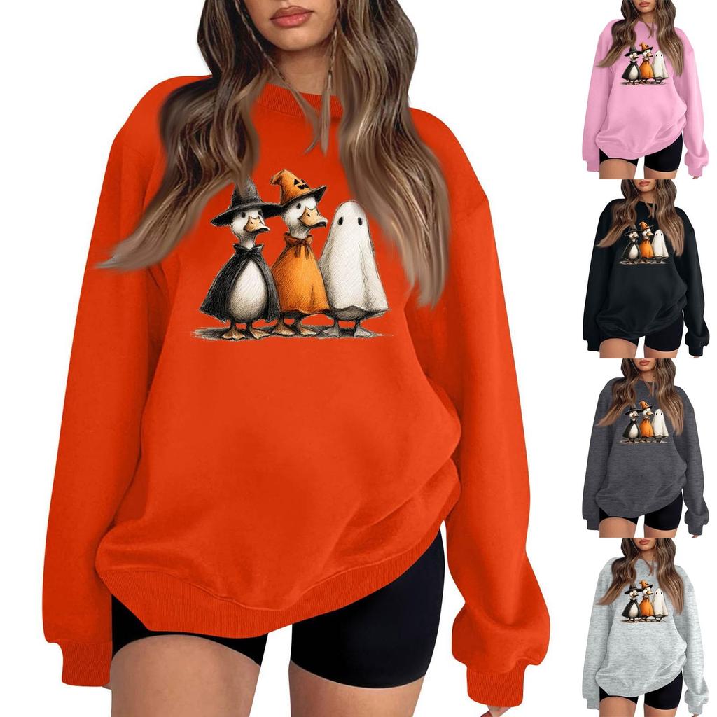 Womens  Fashion Tops Printed Casual Round Neck Long Sleeve Loose Pullover Shirts