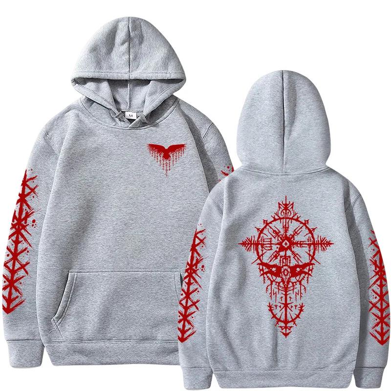 2025 Hot Sale Hoodie for Man Autumn Winter Daily Casual Sporty Jogging Sweatshirt Raven Rune Pattern Fashion Pullover