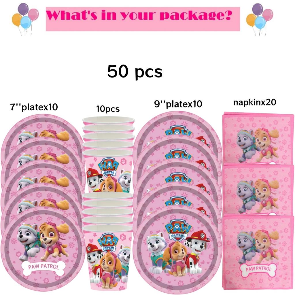Roze Paw Patrol Verjaardagsfeest Decoratie Skye Wegwerp Servies Tafelkleed Bord Folie Ballonnen Babyborrel Meisjes Feestartikelen