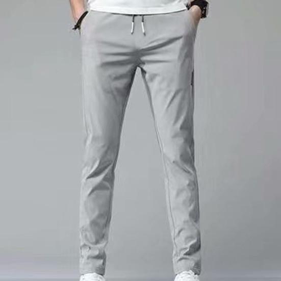 Men Pants Elastic Waist Trendy Polyester Casual Drawstring Men Trouser for Street Wear