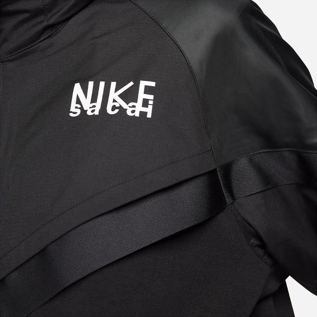 Nike X Sacai Logo-Embossed Waterproof Full-Zip Hooded Jacket Men Jackets Black DQ9030-010