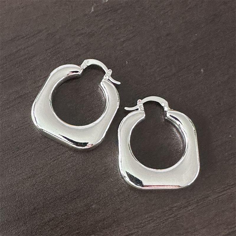 925 Sterling Silver Fashion Square Pierced Earrings Wedding Jewelry