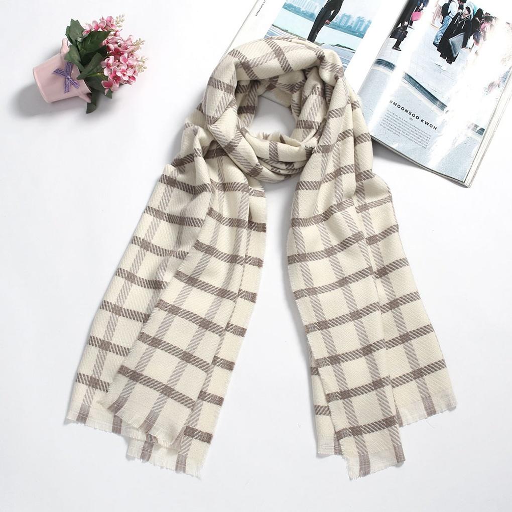 Cashmere Check Mood Long Muffler Shawl Fall/Winter Ivory