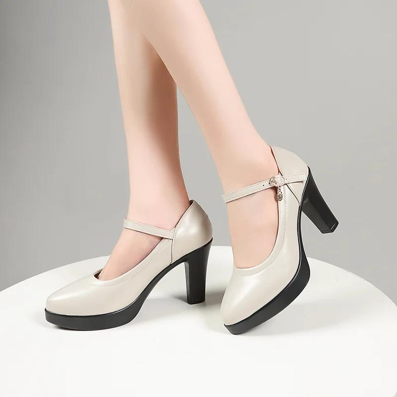Fashion Ankle Strap Platform Pumps for Women Spring New Design Comfortable Leather Shoes Woman Super High Heels Dress Single Shoe
