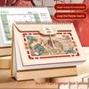 Customizable Ancient Style Desk Calendar with Tassel, Fu Character, and Large Grid Notebook - 365 Days, Triangle Stand