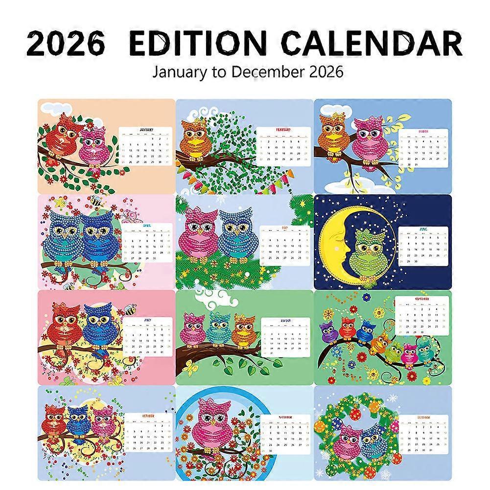 DIY Diamond Painting Calendar 2026, Desktop Calendar for Home Office, Cartoon Diamond Painting Art Kit Gift for Kids Adults