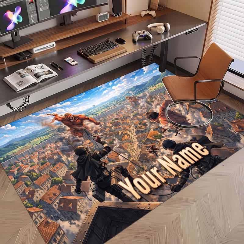 Custom Name Crystal Velvet Rug,Attack on Titan Comfortable Anti Slip Floor Mat For Room Decoration