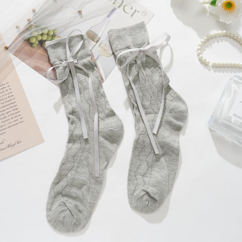 

Длинные женские носки высокого качества, однотонные, с бантом, милые, сетчатые, открытые, милые, JK, женские, балетные, удобные, свободные носки One size серый