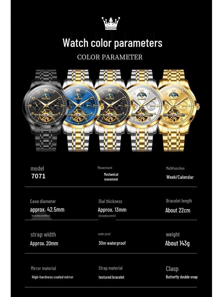 Zhang Zhilin Endorsed Oliss Luminous Mechanical Watch with Multifunctional Hollow Design for Men