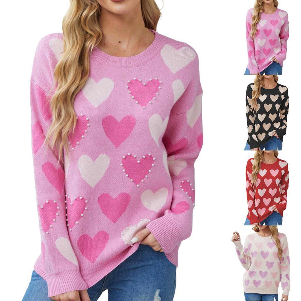 Women's Fashionable Casual Printed Round Neck Pullover Loose Long Sleeved Sweater Top