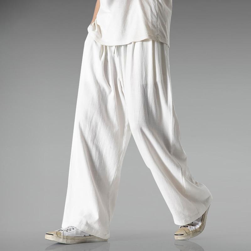 Summer Lightweight Breathable Linen Pants Men's Loose Straight Wide-leg Pants Cotton and Linen Casual Pants