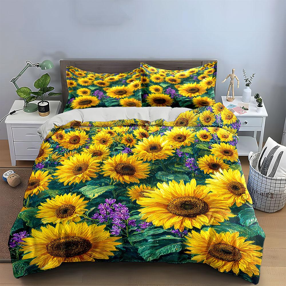 Sunflower Themed Bedding Set Decor Multiple Sizes Kid'S And Adults' Bedroom Exquisite 3Pc Bedding Set, Gift