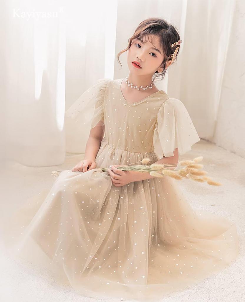 Girls Piano Formal Kids Star Pattern Kindergarten Entrance [Kayiyasu] Dress, Recital, Children's One-Piece Dress, Dress, Decoration, Elegant, Concert,