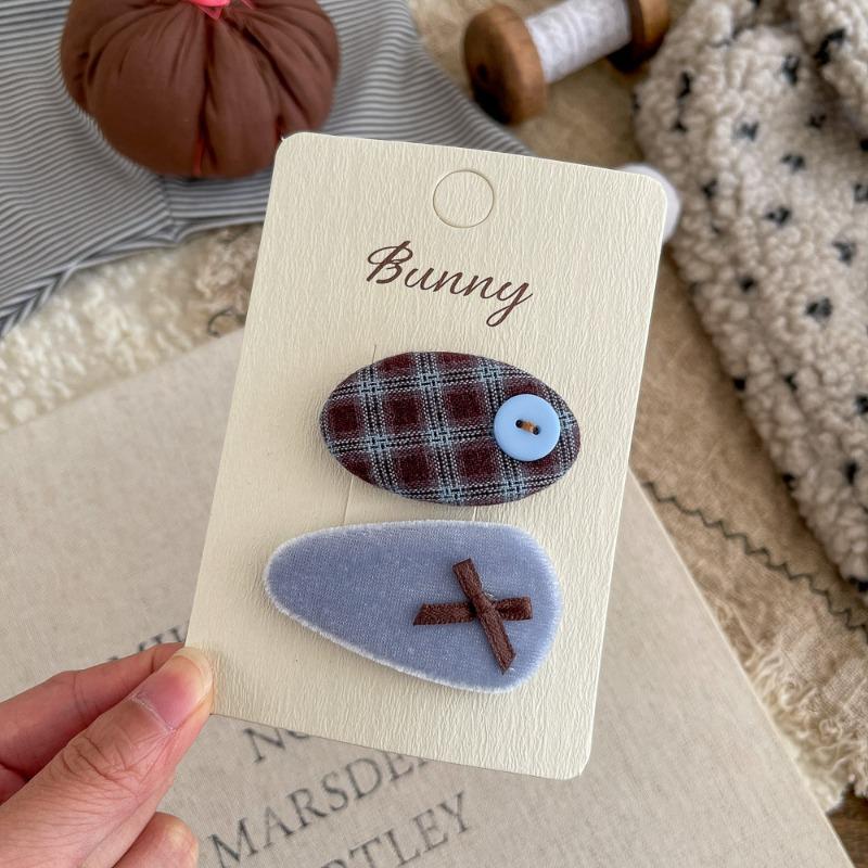 2 Pcs/Set Fabric Plaid Oval BB Clip Cartoon Hairpin Sweet Girl Hair Accessories Bangs Side Clip Barrettes Hair Clip Kids Headwear