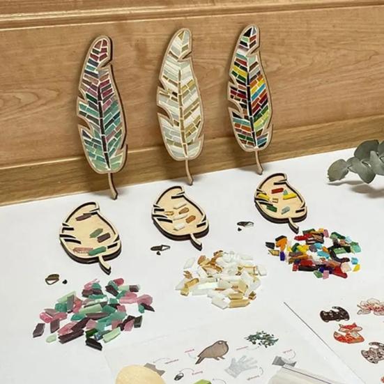 1 Set DIY Mosaic Leaf Kit Handmade Colorful Mosaic Craft Leaf Shape Home Office Decoration Adults Kids Crafts Lovers Gift