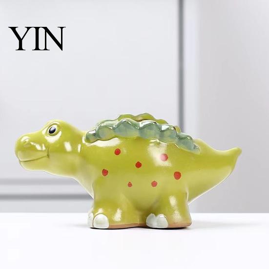 Stabiler Keramik-Sukkulenten-Übertopf Dinosaurier-Topf, Cartoon-Blumentopf mit Drainageloch, Niedlich Klein für Fensterbank Dino-Pflanze Sukkulenten,