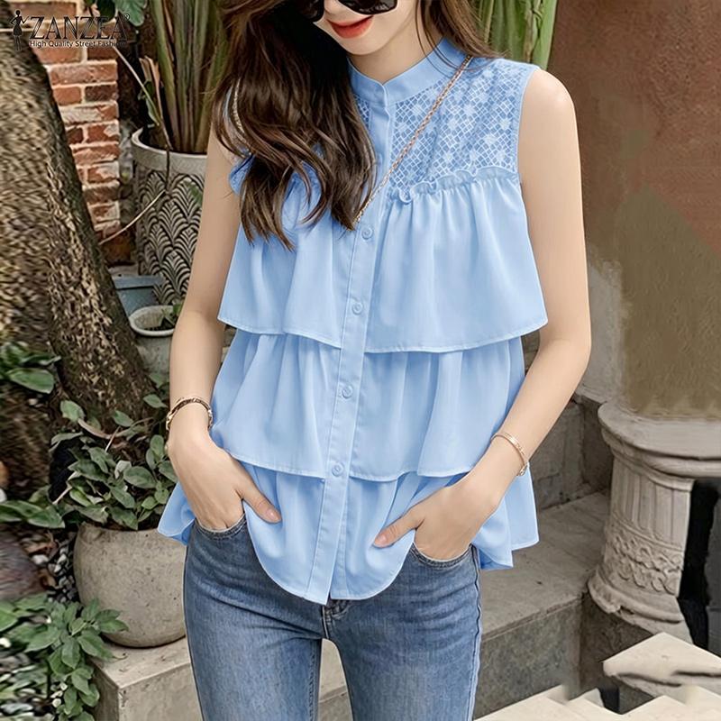 ZANZEA Women Casual Round Neck Loose Summer Sleeveless Blouse