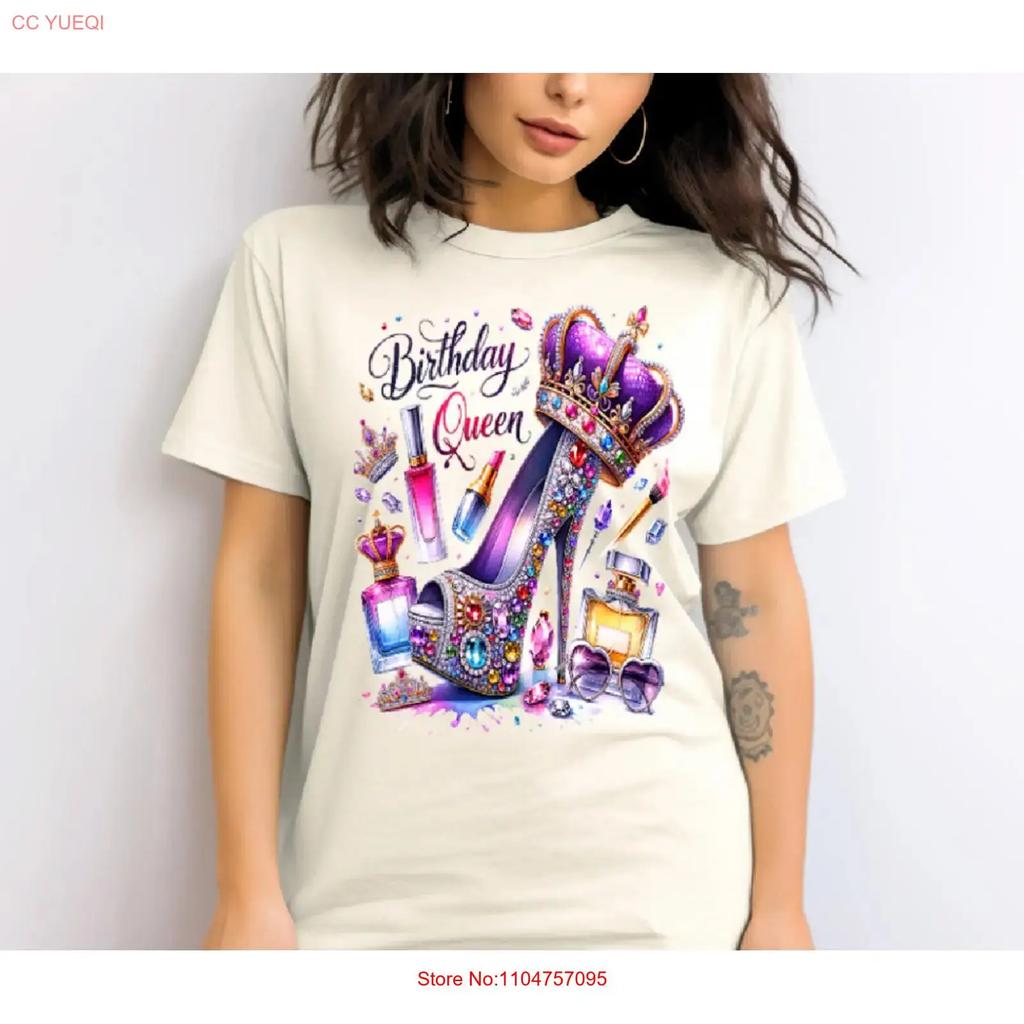 T Shirt Birthday Glitter Queen High Heel Party Vintage Stylish Unisex Slightly Designer Clothes Fashion Versatile
