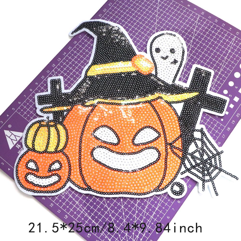 1pcs Sequin Halloween Ghost Embroidered Patches For Clothing Iron On Patches For Clothes DIY Fusible Patch