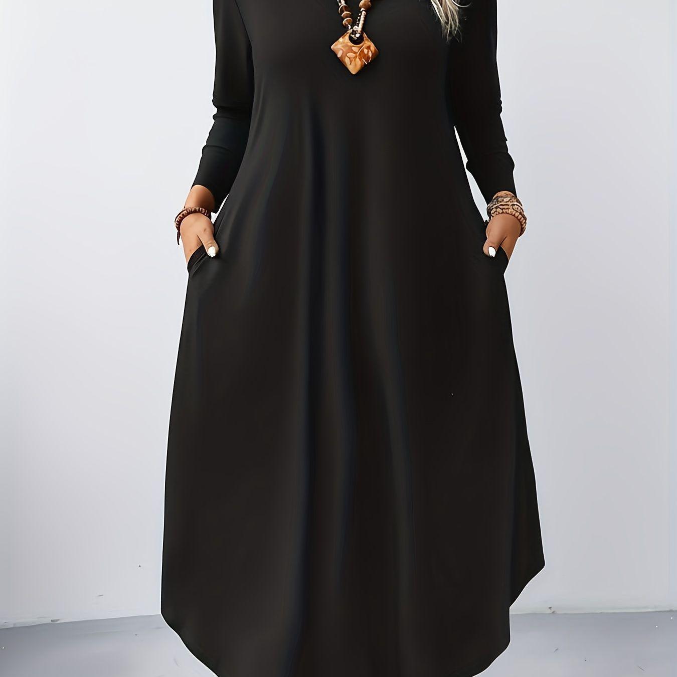 Plus Size Long Sleeve Pocket Dress 3XL