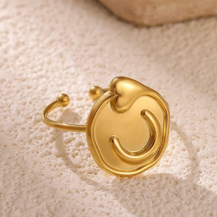 Stainless Steel Geometric Heart Moon Rings For Women Gold Color Heart Sun Opening Ring Wedding Christmas Jewelry Gift