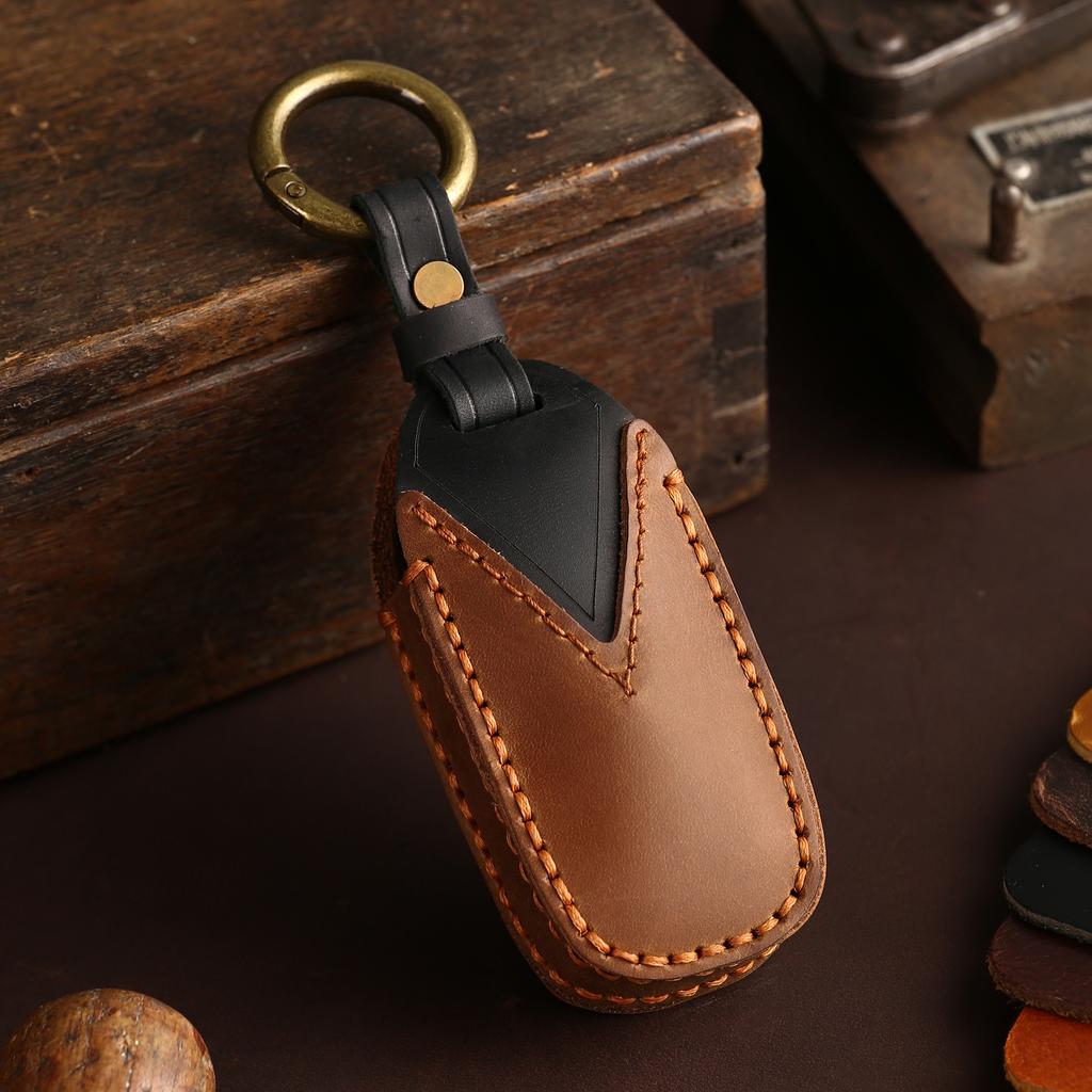 Leather Car Fob Key Cover Shell Holder for Ford Transit Custom Territory EcoBoost 2017-2021 Protector Case Keychain Accessories