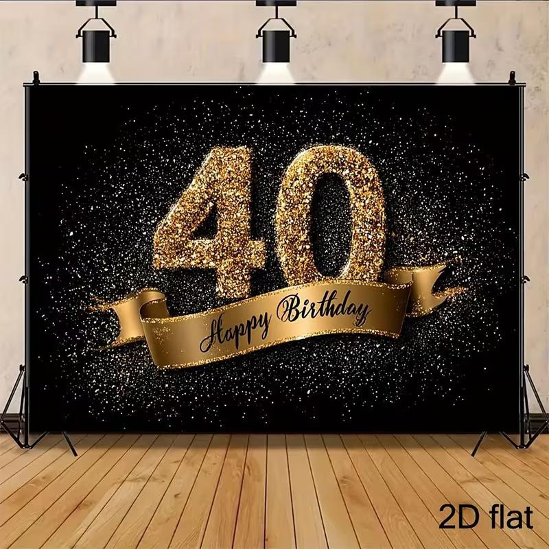 2D Black Gold 40th Birthday Backdrop Glitter Photography Background