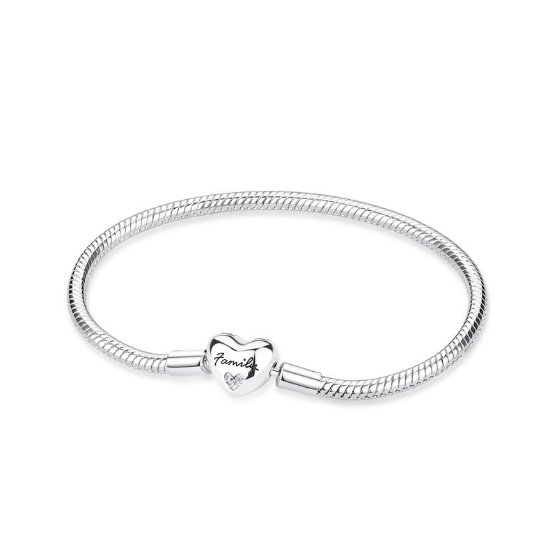 Original 925 Silver Bracelets Bangles Love Heart Clip Charms Beads Snake Chains For Women Rose Gold DIY Luxury Jewelry