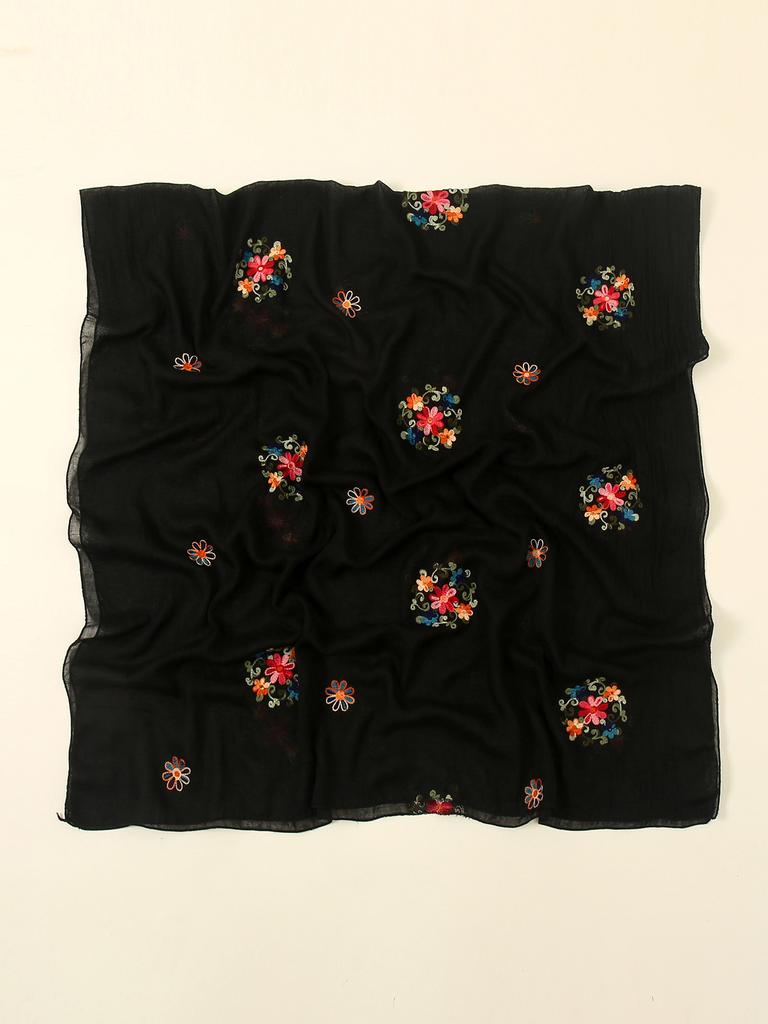 Neue Mode Stickerei Floral Langer Schal Hijab Frau Baumwollschal Sommer Einfarbig Wickeltücher für Damen Stola Stirnband