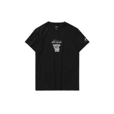 Li Ning Sports Lifestyle Series Logo Print Casual Round Neck Short Sleeve T-Shirt Men T-Shirts Black AHST467-2