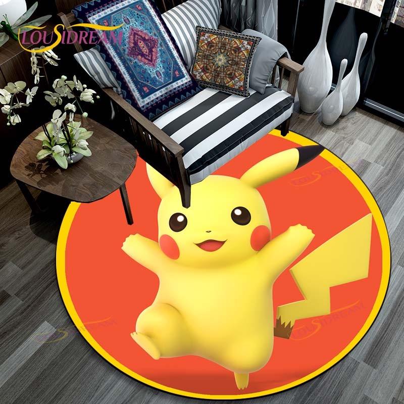 Oturma odası halısı Pikachu Karikatür Pokemon 3D Yuvarlak Paspaslar Sehpa Ev Çocuklar Zemin Halı Kaplama Kaymaz Alan Kilim