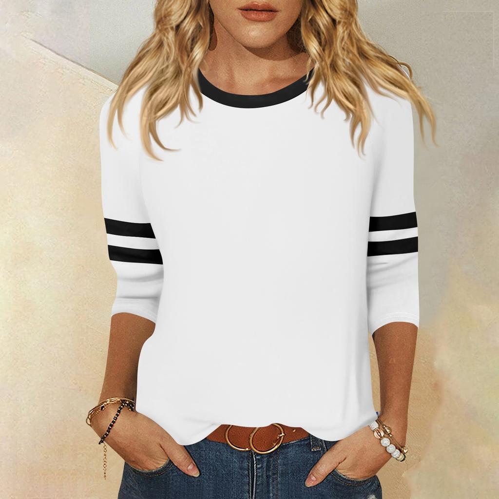 Dames T-skjorte Tee 3/4 Erme Hverdag Weekend Mote Basic Rund Hals Vanlig Topp