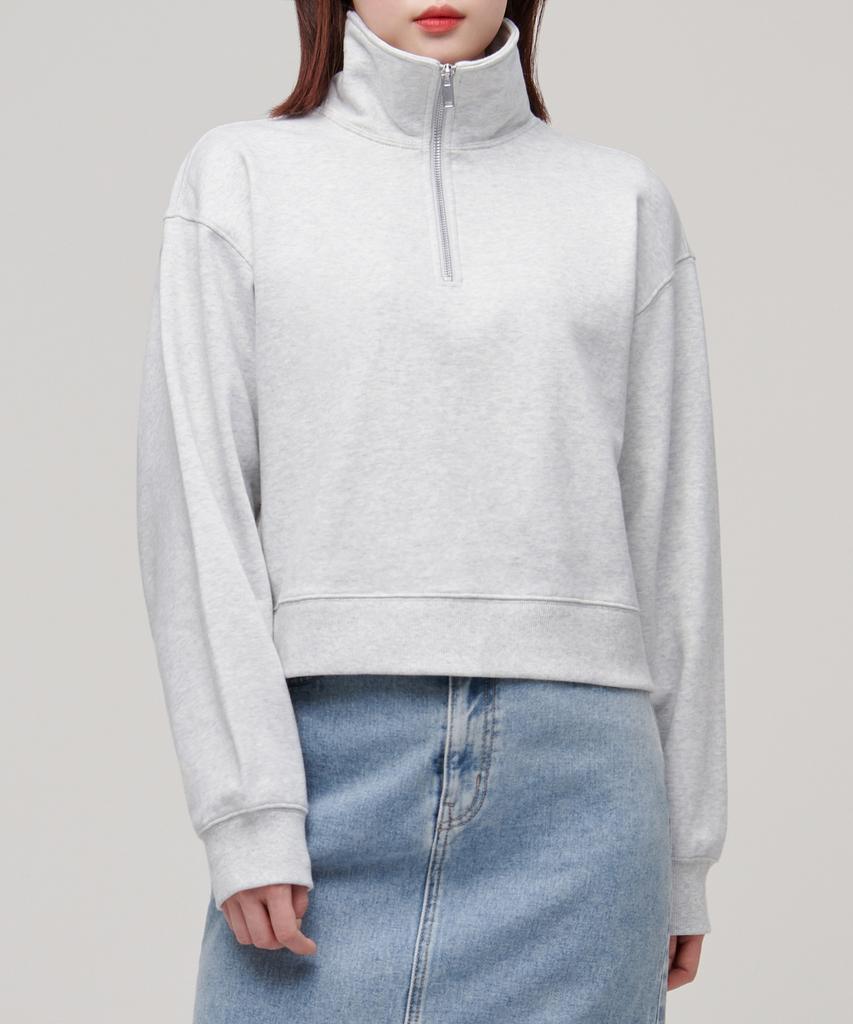 MUSINSA STANDARD WOMAN Women'S Half Zip Sweatshirt [Melange Light Grey]