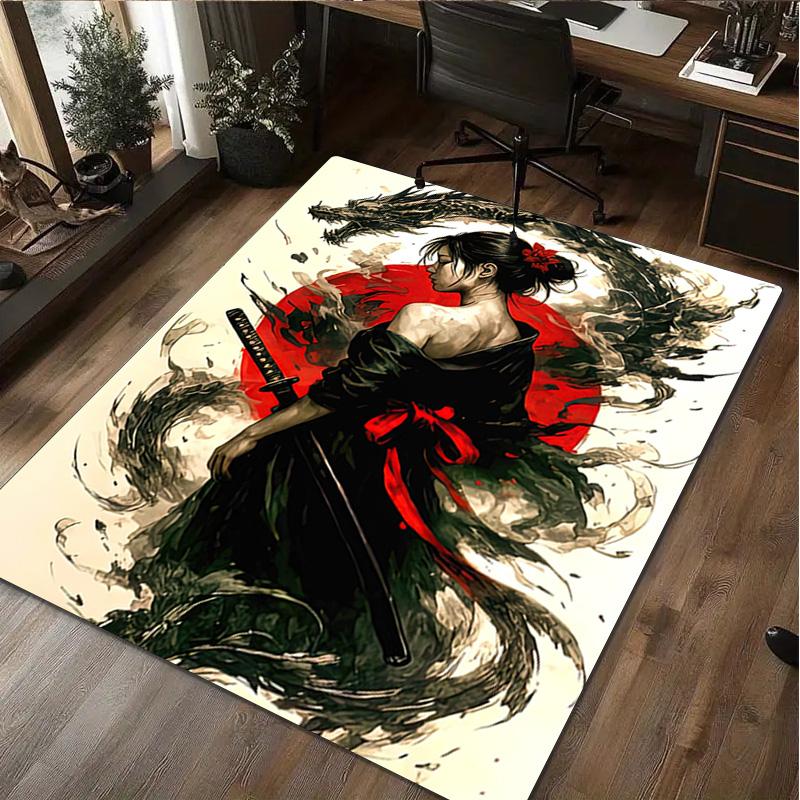Samurai-Frauen-Druckteppich - Heimdekoration Teppich für Wohnzimmer Schlafzimmer Bodenbelag Computerstuhl Bereichsteppich