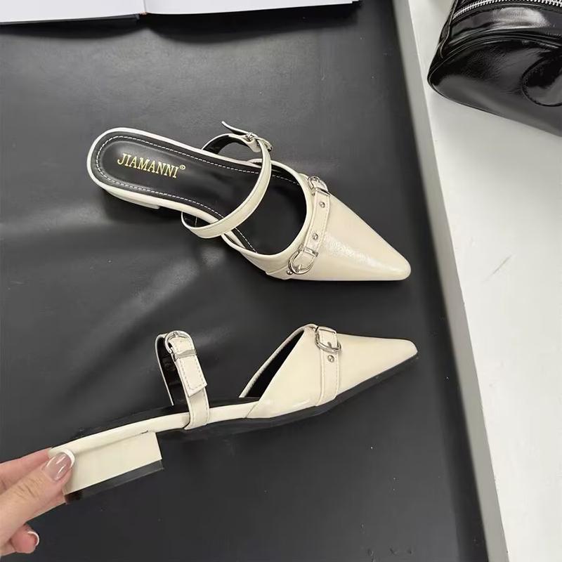 New Summer Elegant Pointed Toe Outside Beach Mid-heeled Slippers Fashionable Comfortable Casual Buckle Work Slippers for Women