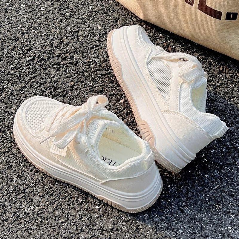 Campus wind mesh breathable little white shoes women's new summer thin thick baseplate shoes niche milk