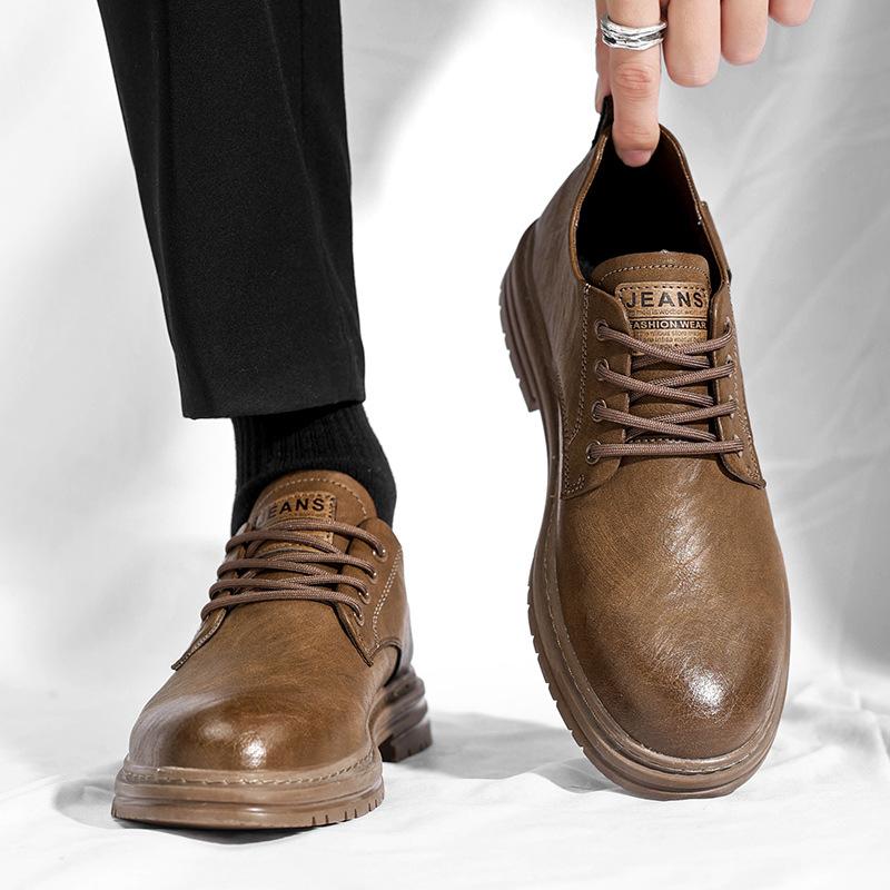 Martin Boots Men's Low-top Small Leather Shoes 2024 Spring and Summer Four Seasons Retro Casual Shoes British Style Heightening Big Head Leather Shoes