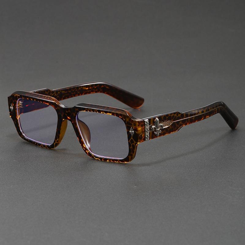 Vintage Thick Square Frame Anti-Blue Light Glasses for Men Women, Trendy Fleur-de-lis Decorative Eyeglasses, Classic Black Retro