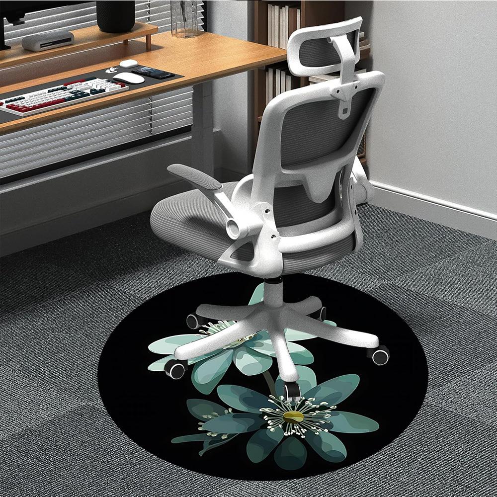 1PC Floral Bloom Office Round Area Rug, Mat Suitable For Office, Under Office Chairs Bedroom Living Room Home Decor, Room Deco