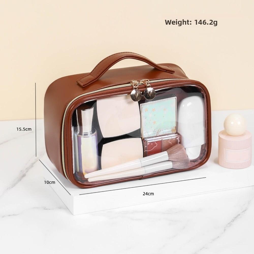 Large Capacity Storage Toiletry Bag PU PVC Clear Window Make Up Bag Waterproof Multifunctional Cosmetic Bag Travel
