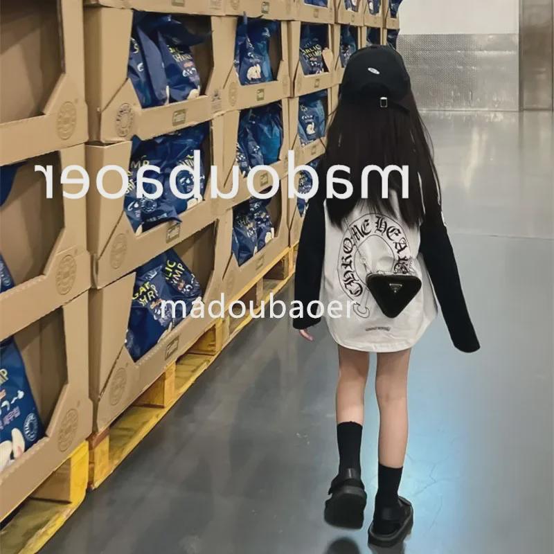 Mädchen 2025 Frühjahr Lässiges bedrucktes T-Shirt mit Raglanärmeln - Lockeres, mittellanges, trendiges Oberteil