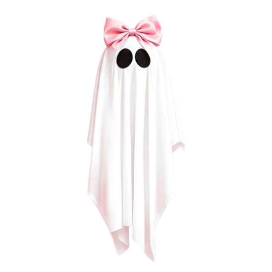 Sweet Cool Style Ghost Pendant Pink Bow Halloween Hanging Decoration, 31.5 Inch Cute Flying Creative Holiday Decor for Front Porch Yard Garden