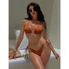 Women's Solid Color Beaded Lace-Up Bikini Set, Sexy Two-Piece Swimwear
